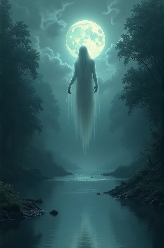 Ghost under the moon in a river