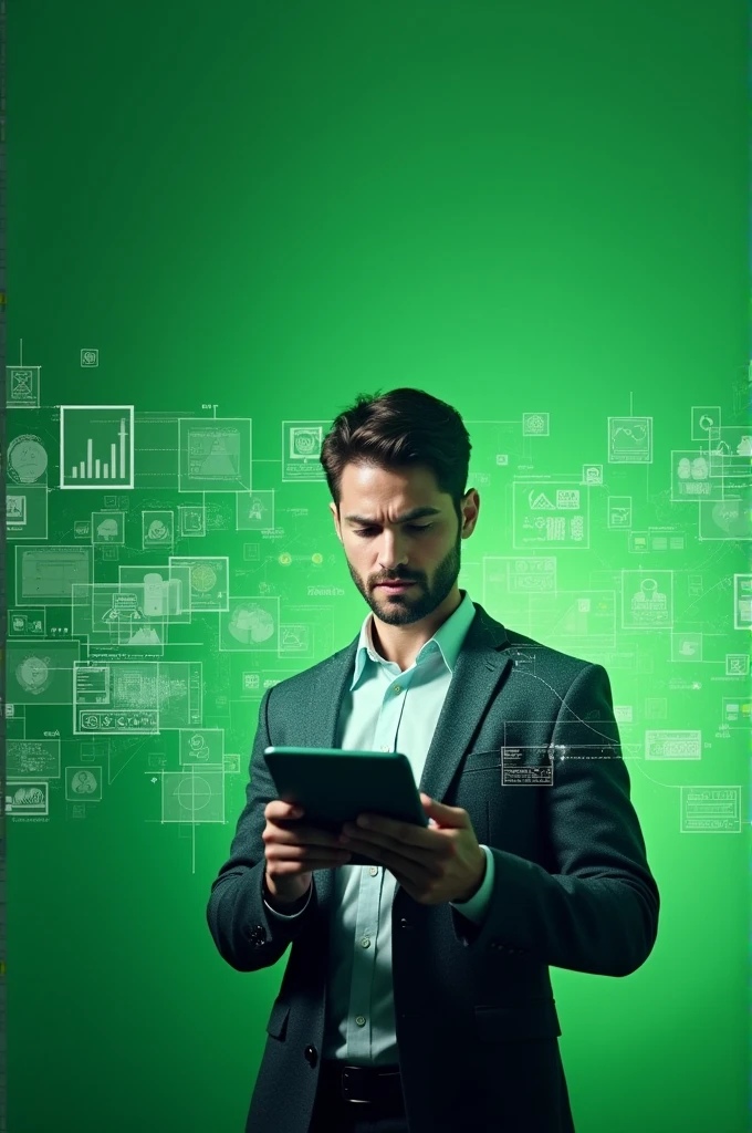 A vibrant image of a person holding a tablet with a green background interface, surrounded by analysis icons, social networks and calendar. Text on Image: '3 Practical Tips for your Campaign!'