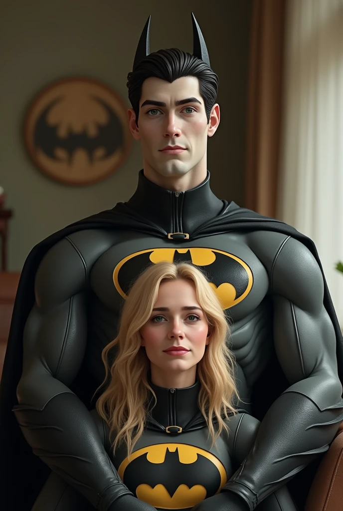 You can create a family photo of a Batman fanatic couple, a tall man with skin, a little blond burnt out next to his tea wife, white, black hair or green eyes and a slightly fat body