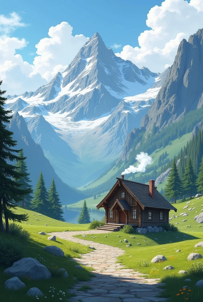 Stone Road ,mountains ,and cabin