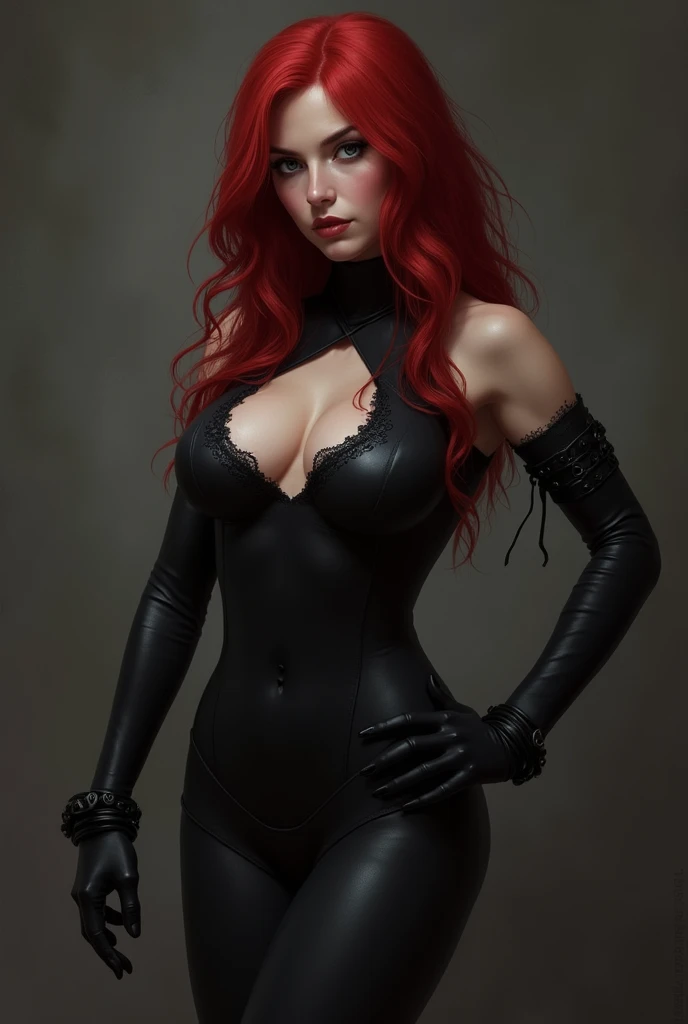 Make the black widow without clothes have big breasts 