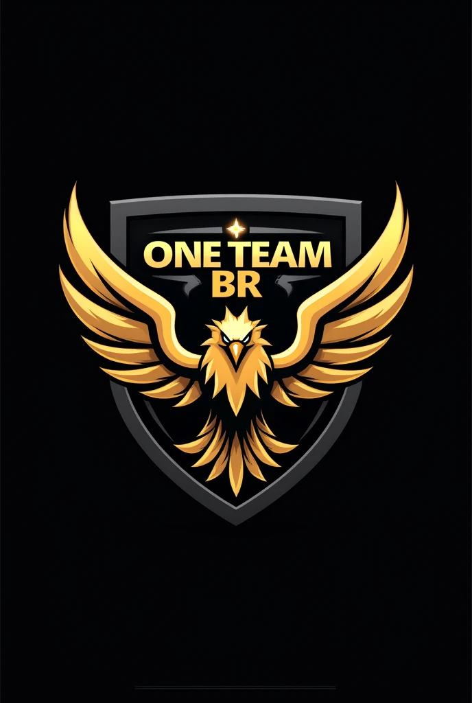 Team logo with name "One Team Br", black shield with gold with the design of an eagle
