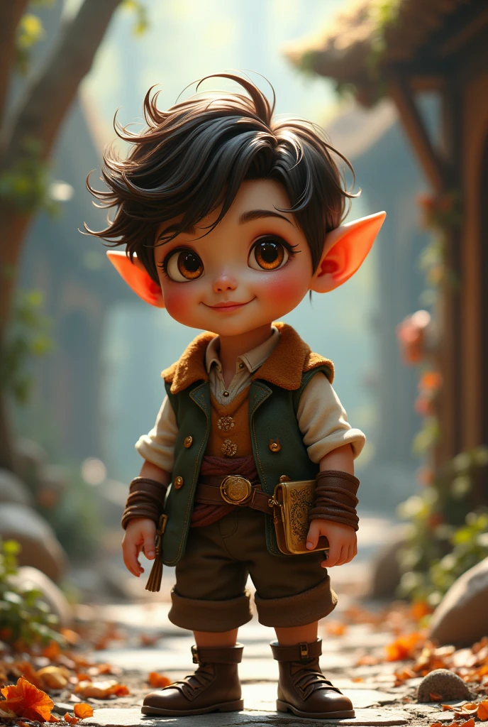 Halfling Race, naughty man , Height, 1,00, dark brown hair, shorth hair, eyes browns, skin fair, age 25,