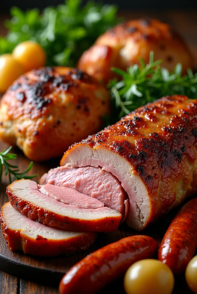 Roast pork, chicken and chorizo; potato and ripe