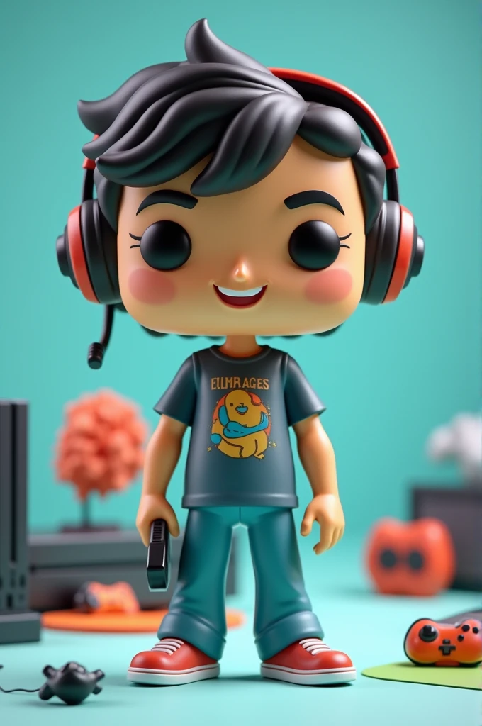 Funko pop of a gamer doll with gamer accessories 