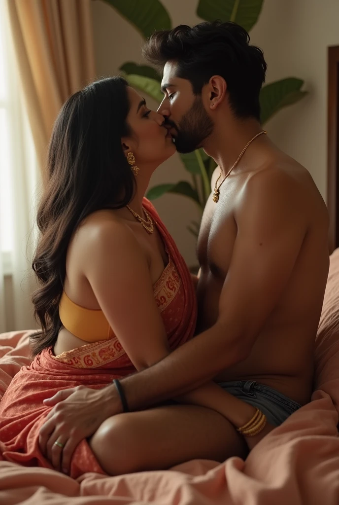 Indian Mom son nude sex on bed, mom sit top on son, her naked breast kissing by son. Fantasyreal