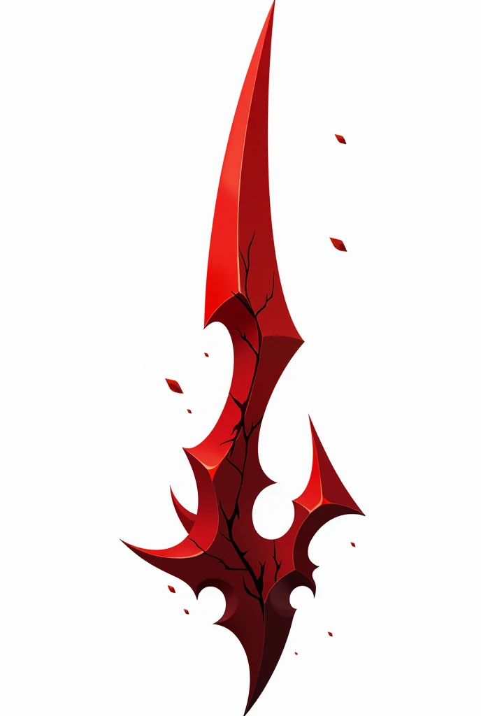 A sword projectile in the style of a vector drawing with clear sharp corners and edges , made of solid blood-colored crystal with vessels of black void stretching along it from below