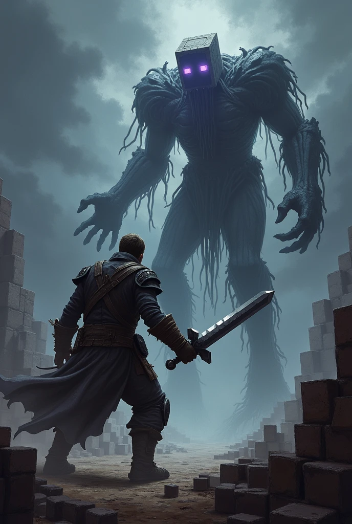 Man fighting a minecraft enderman