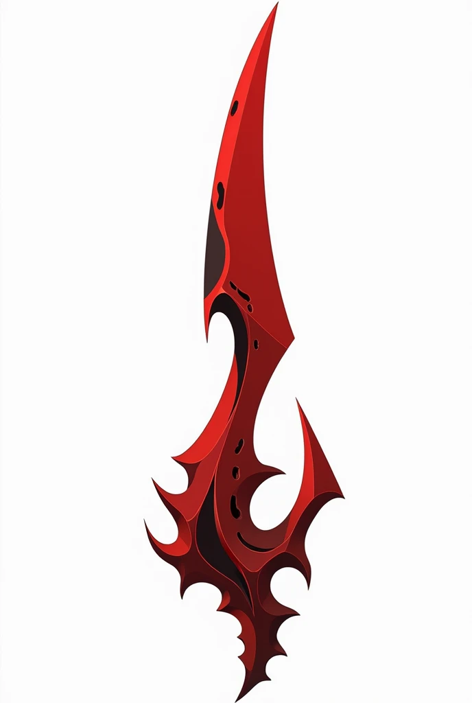 A sword projectile in the style of a vector drawing with clear sharp corners and edges , made of solid blood-colored crystal with vessels of black void stretching along it from below