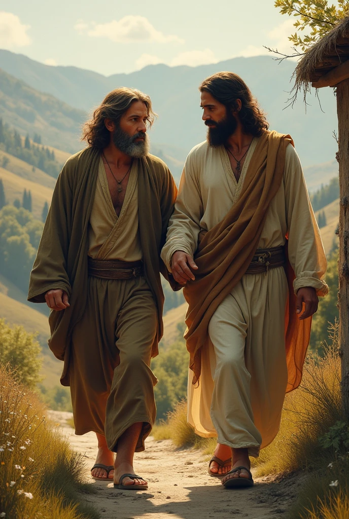 Can you visualize an image for a job?, of a peasant and Jesus guiding his way.
