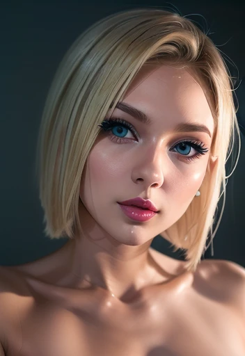 Young woman short blonde hair blue eyes white skin eyeliner and voluminous red lips detailed face perfectly, nsfw on tiny slingshot, full body 1.2 slender, lsgs spread, makeup and fashion accessories