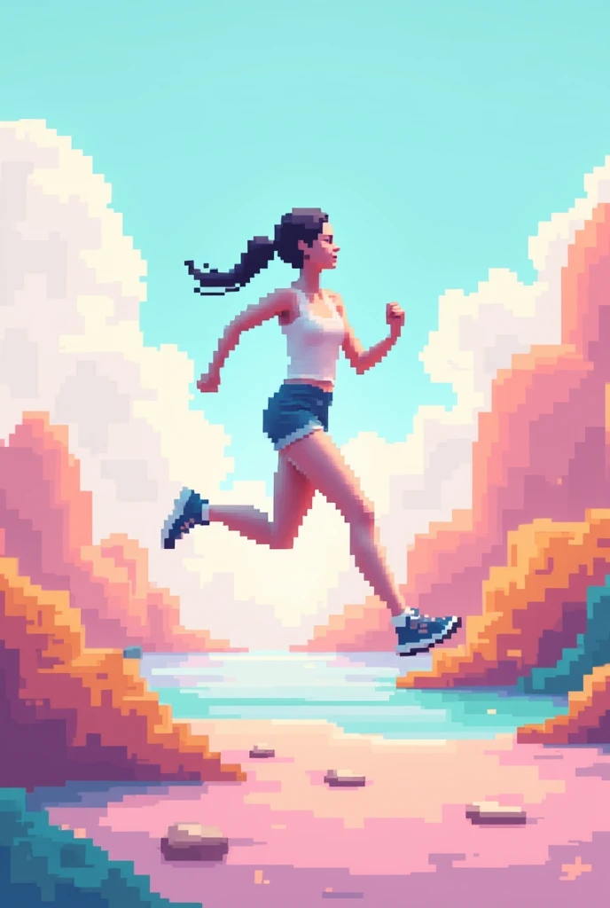written image "lovely running" all in small pixels