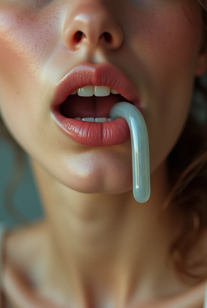 The model has a penis in her mouth