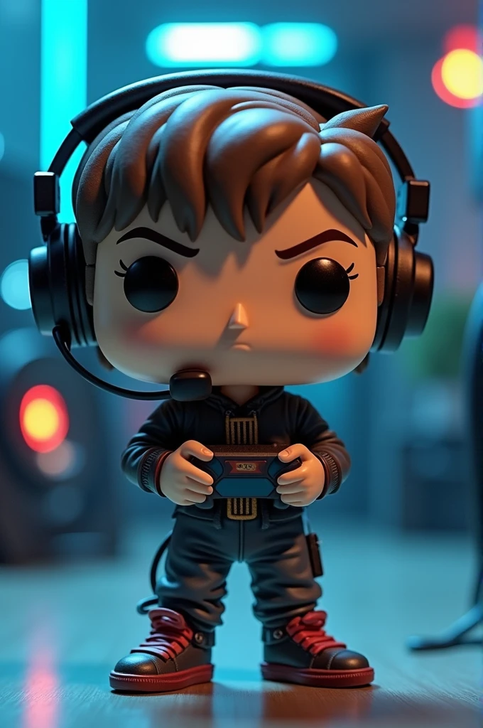 Funko pop of a gamer person with gamer accessories 