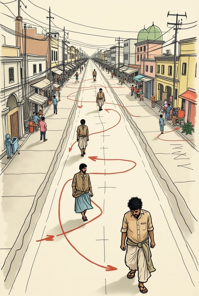 From the movie LaHaine, Make a diagram of the main movements of the characters in the city, That is to say, consider the movements of the three protagonists and the urban space clearly, make the diagram as if it were hand made. Anyone who sees the diagram should understand in which city the events took place and the sequence of movements should also be clear.. keep it simple