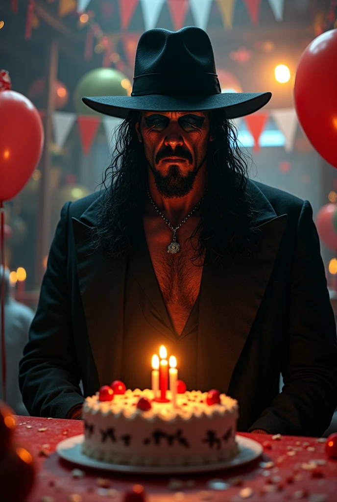 The undertaker in birthday party whit cake