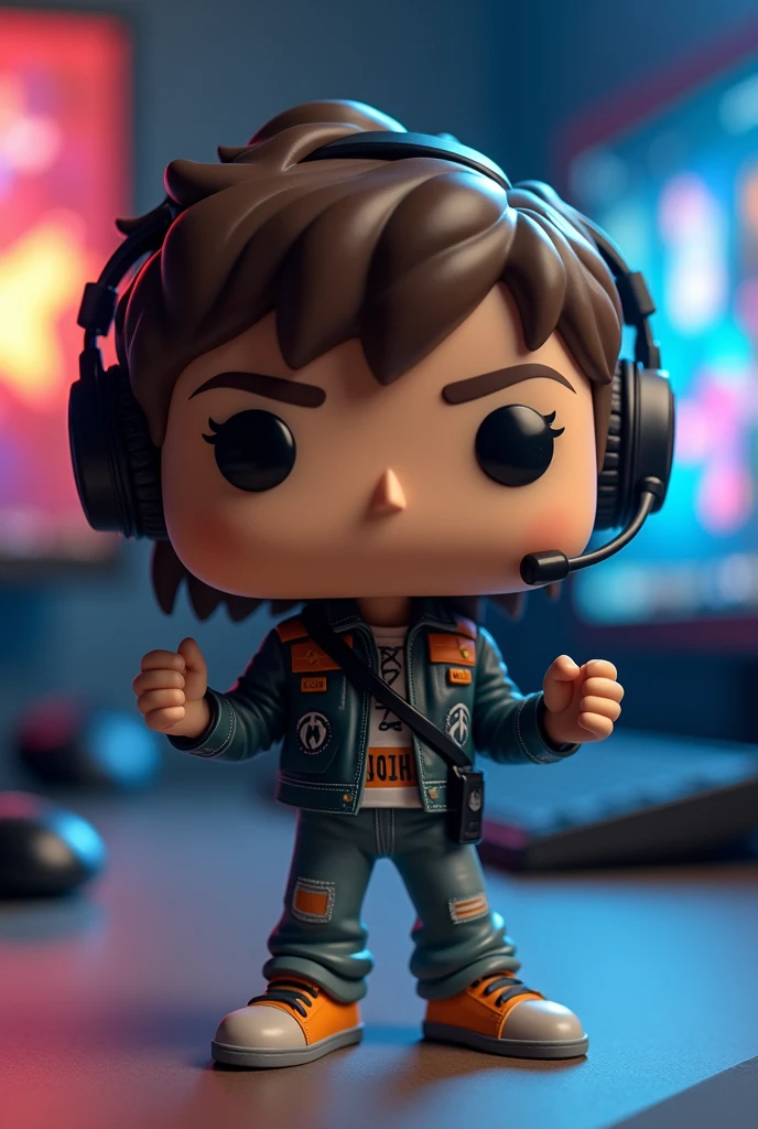 Funko pop of a gamer person with gamer accessories 