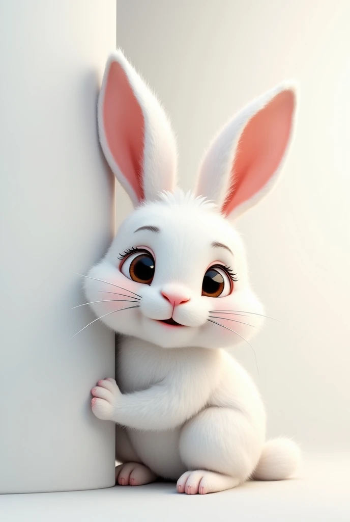 half of the body of a white rabbit coming out from behind a wall, facing us, 3d rendering, pixar style, (detailed digital art), stylized 3d rendering, c4d, (full height), high quality, composition, artwork raw, art station, solid white plain background