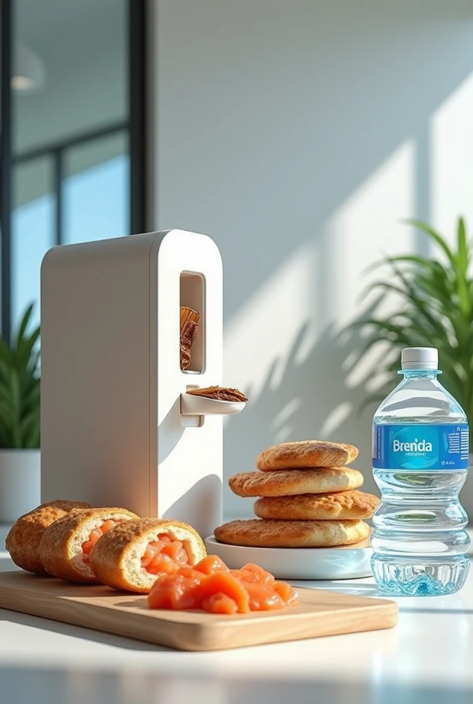healthy food dispensers such as protein bars, panes con salmon, Water, etc