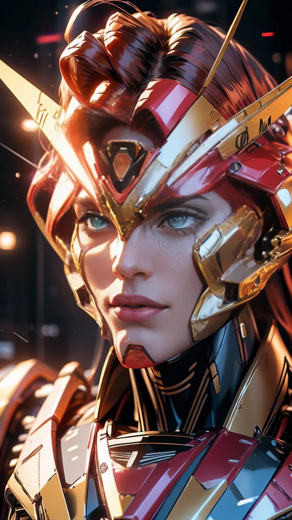 A beautiful detailed portrait of Jean Grey from X-men as a Gundam mecha, extremely detailed eyes and face, long eyelashes, intricate mecha design, futuristic tech, seamless integration of organic and mechanical elements, cinematic lighting, dramatic pose, vibrant colors, 8k, photorealistic, concept art style