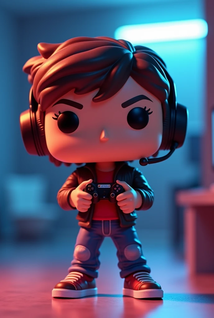 Funko pop of a gamer person with gamer accessories
