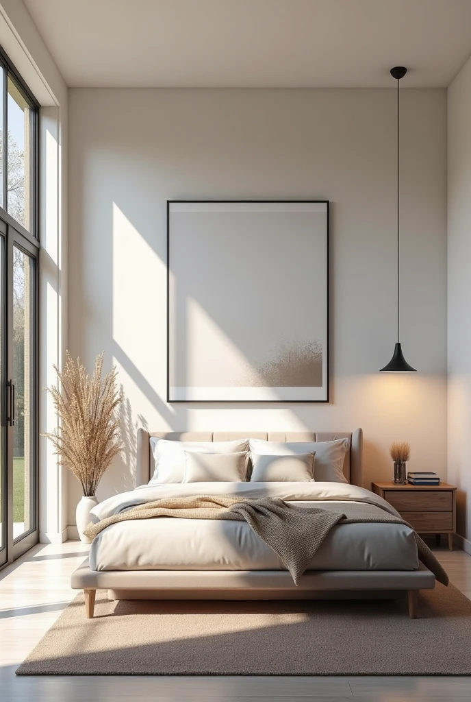 make a picture of a modern bedroom by a professional designer for me to use as a thumbnail background for my videos
