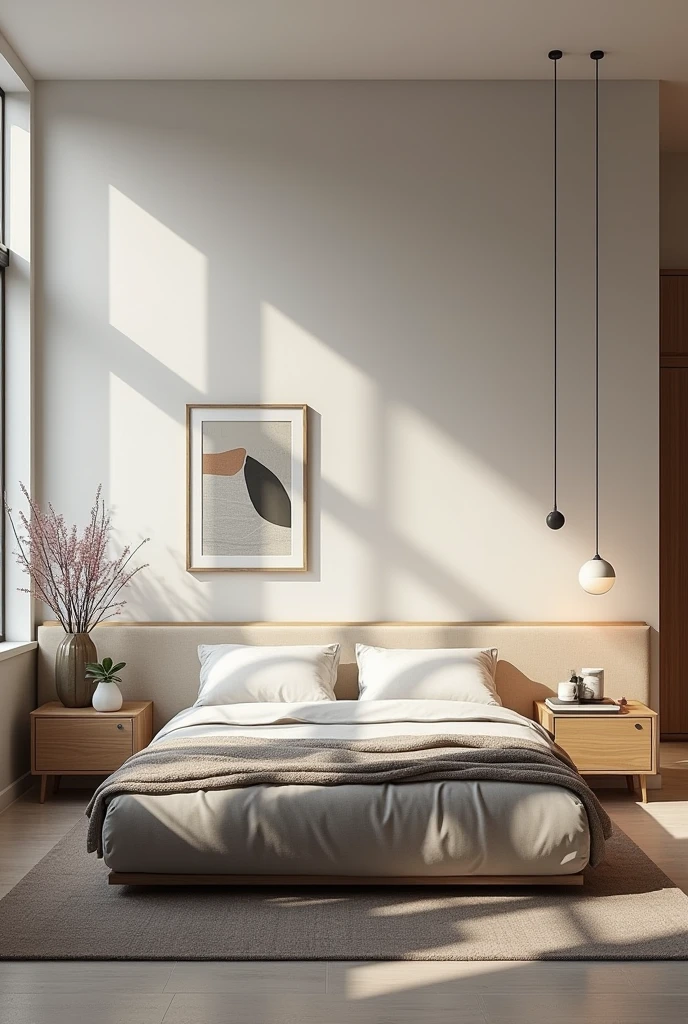 make a picture of a modern bedroom by a professional designer for me to use as a thumbnail background for my videos