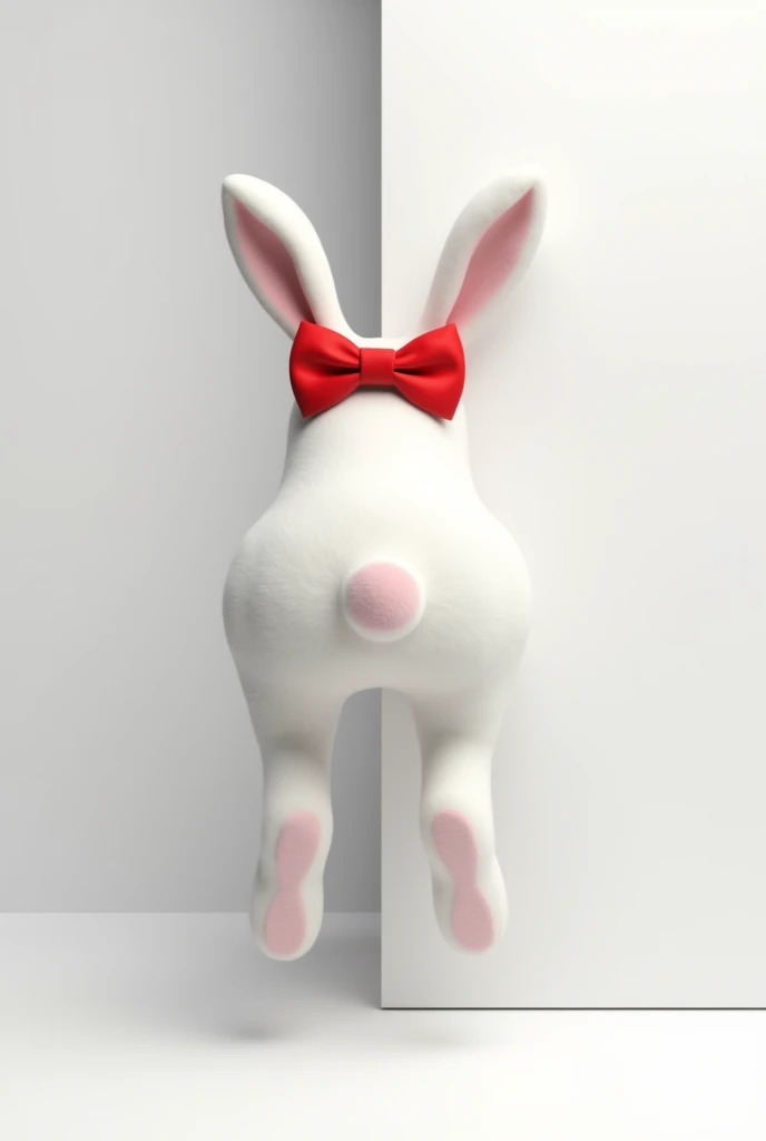 half the body of a white rabbit with red bow tie sticking out from behind a wall, facing us, 3d rendering, pixar style, (detailed digital art), stylized 3d rendering, c4d, (full height), high quality, composition, masterpiece, art station, solid white plain background