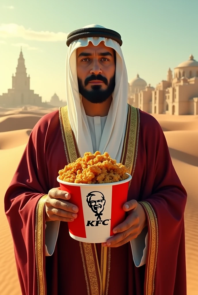 An emir eating kentucky buckets chick in the background employment office 