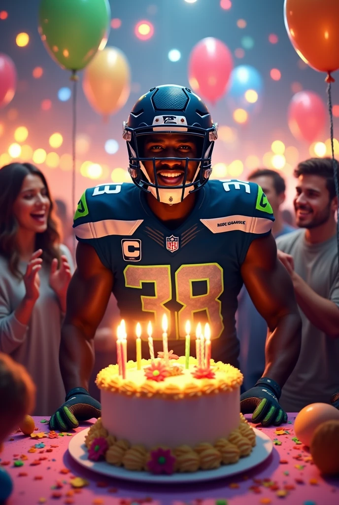 Seahawk NFL player in birthday party whit cake