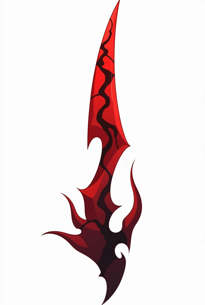 A sword projectile in the style of a vector drawing with clear sharp corners and edges , made of solid blood-colored crystal with vessels of black void stretching along it from below