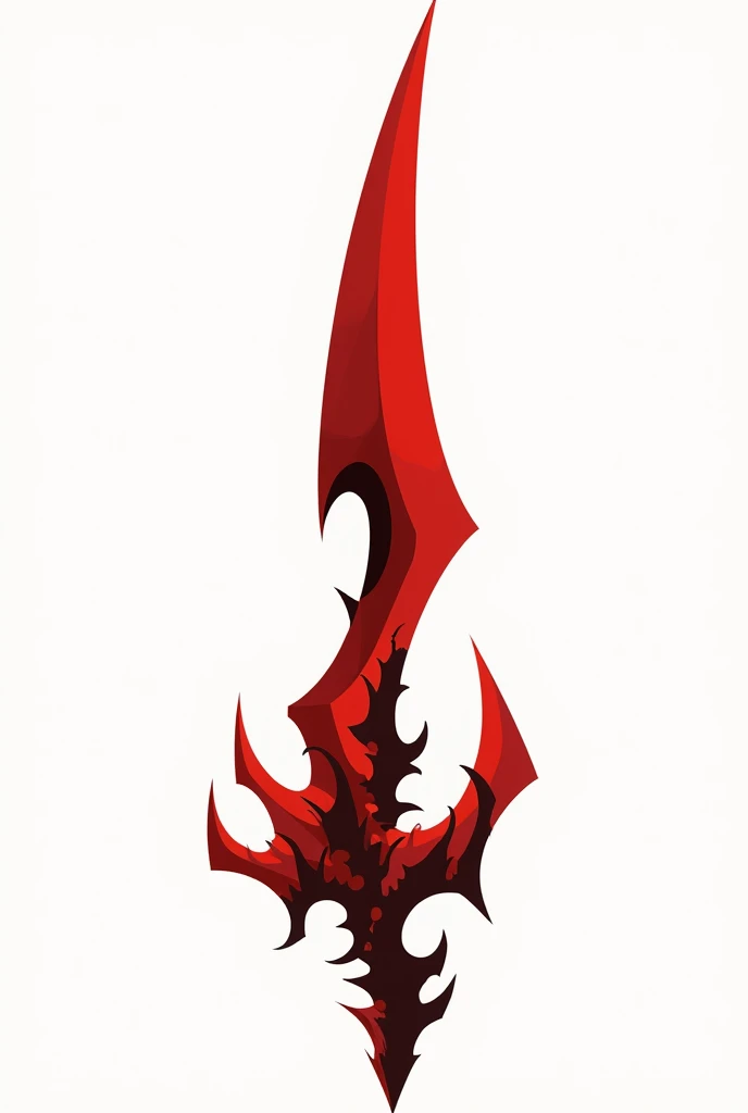 A sword projectile in the style of a vector drawing with clear sharp corners and edges , made of solid blood-colored crystal with vessels of black void stretching along it from below