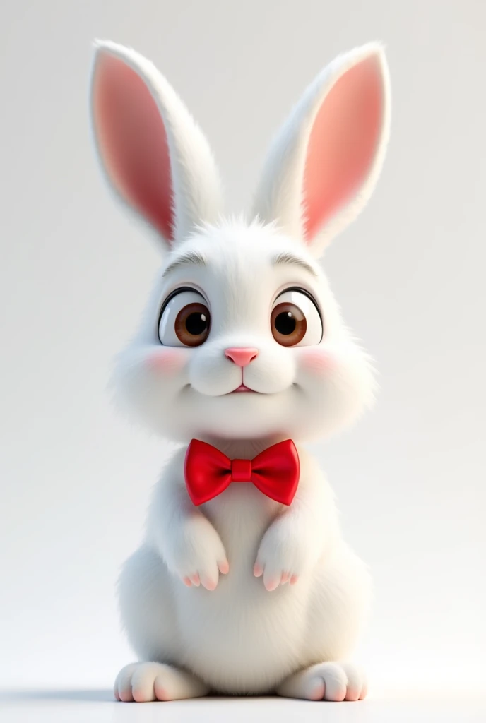 white rabbit with red bow tie, facing us, 3d rendering, pixar style, (detailed digital art), stylized 3d rendering, c4d, (full height), high quality, composition, masterpiece, art station, solid white plain background