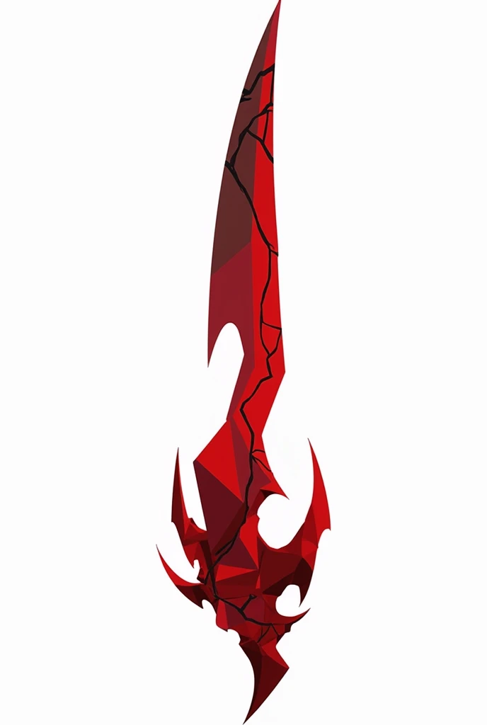 A sword projectile in the style of a vector drawing with clear sharp corners and edges , made of solid blood-colored crystal with vessels of black void stretching along it from below