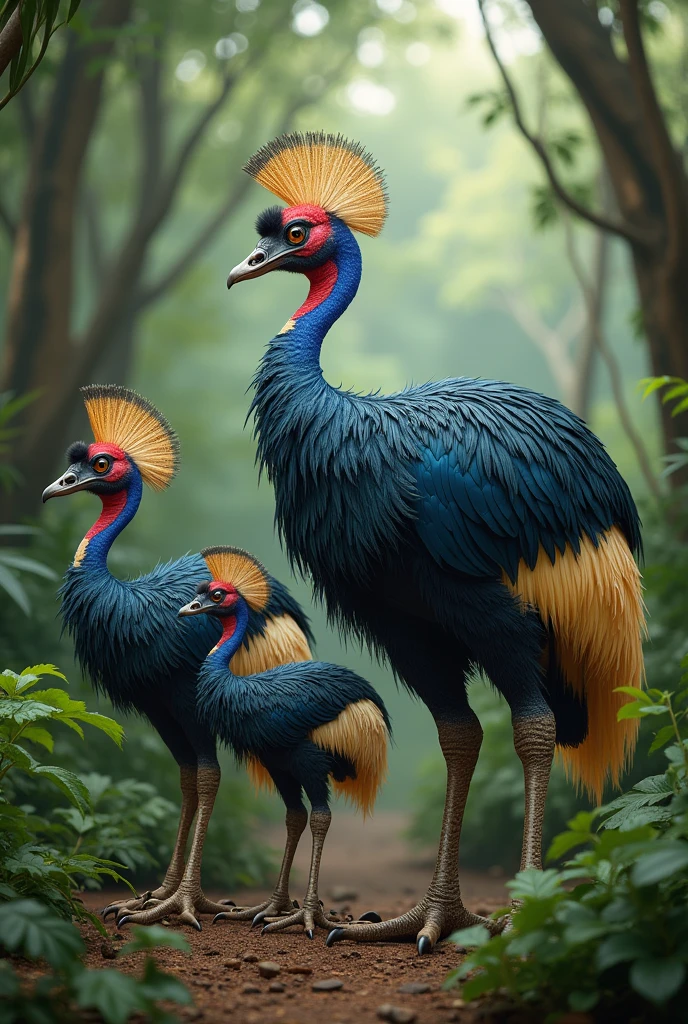 a family of cassowary birds