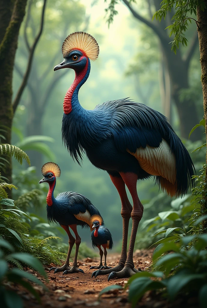 a family of cassowary birds