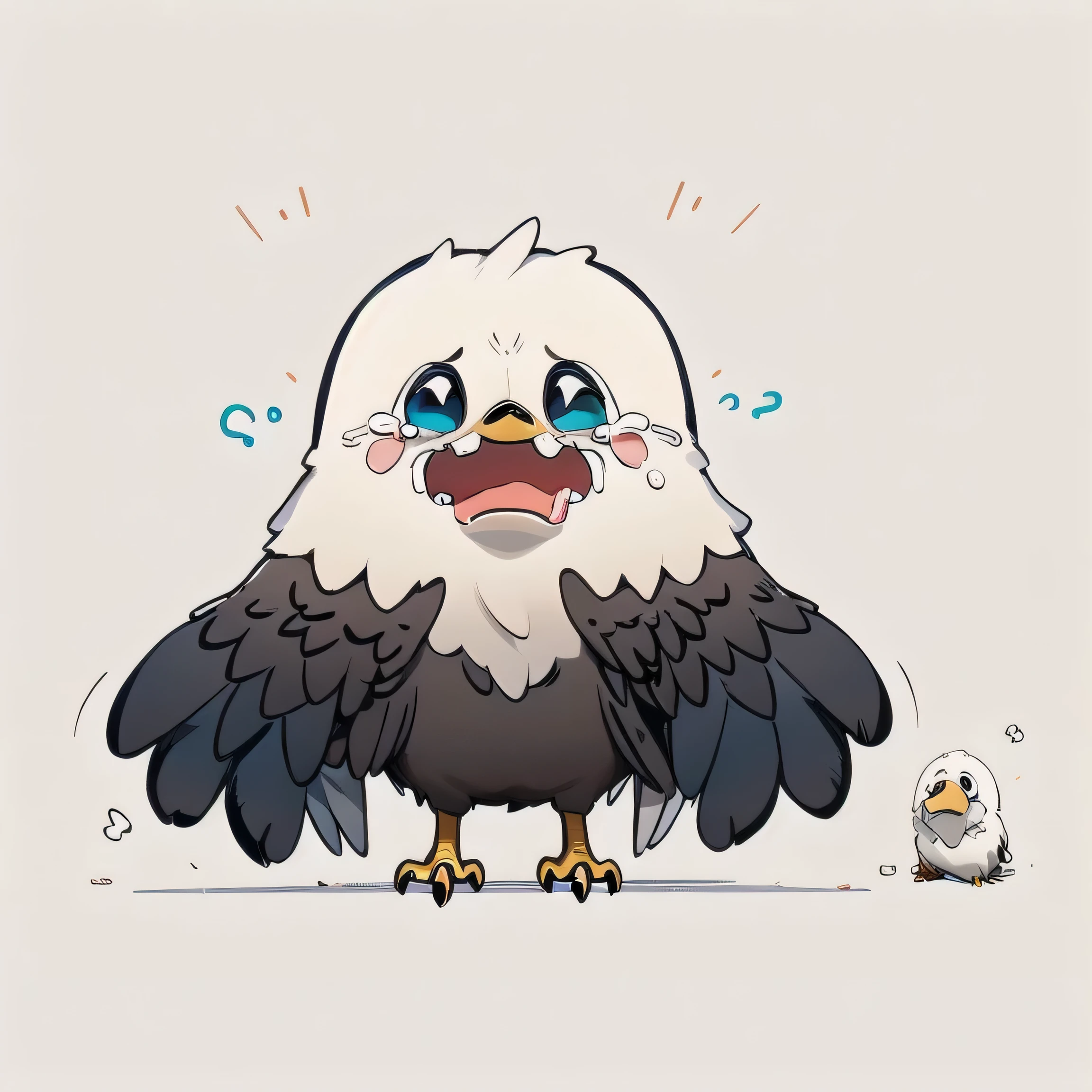 sanshitu, three views, full body, 1eagle,cute,Sad, crying loudly,shedding tears