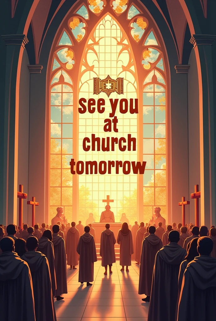 Create a grid word puzzle and include the words: See you at church tomorrow
