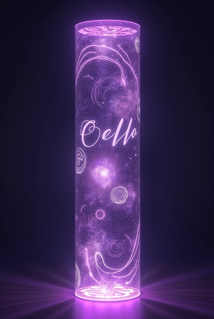 K-pop lightstick with purple and silver colors, with a galaxy and the name of the group is CELLO