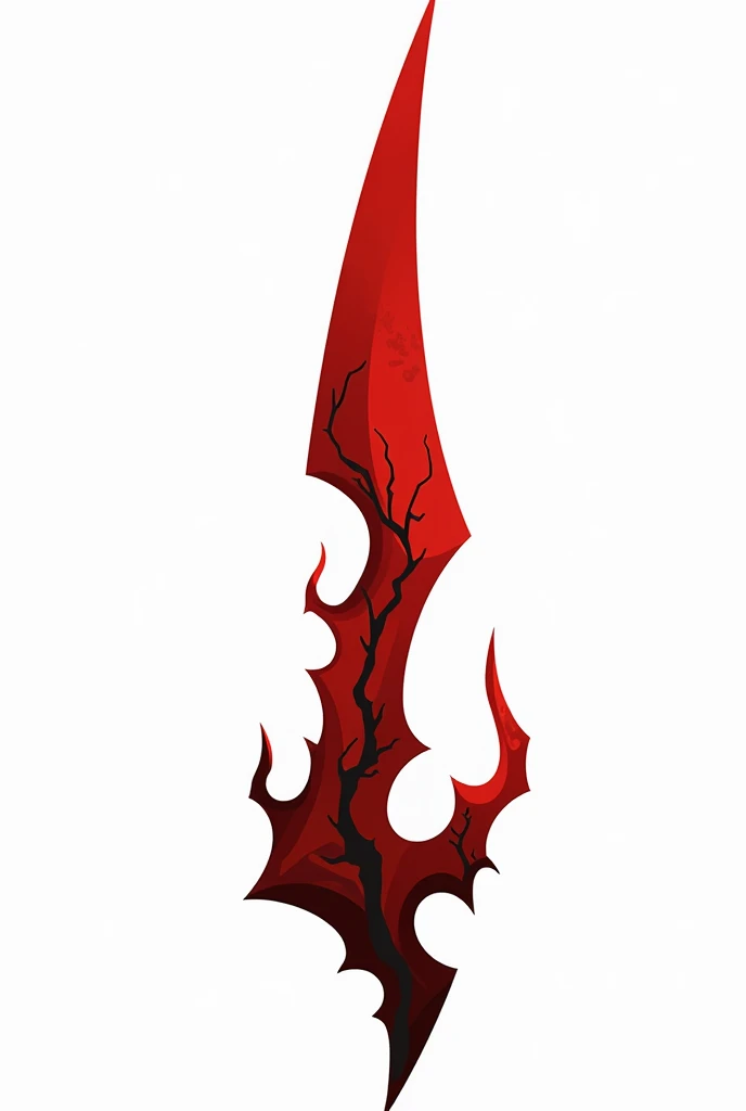 A sword projectile in the style of a vector drawing with clear sharp corners and edges , made of solid blood-colored crystal with vessels of black void stretching along it from below