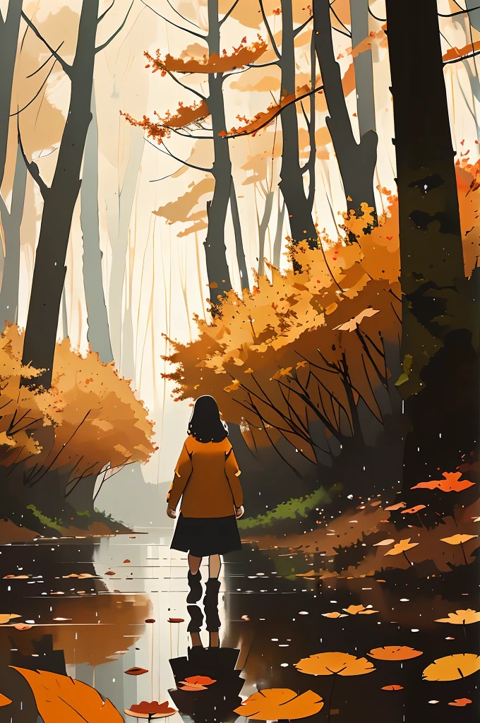 A girl walking in the autumn forest