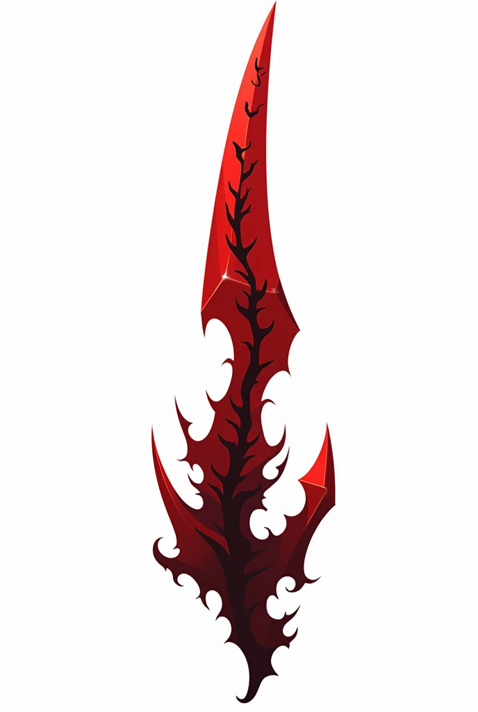 A sword projectile in the style of a vector drawing with clear sharp corners and edges , made of solid blood-colored crystal with vessels of black void stretching along it from below