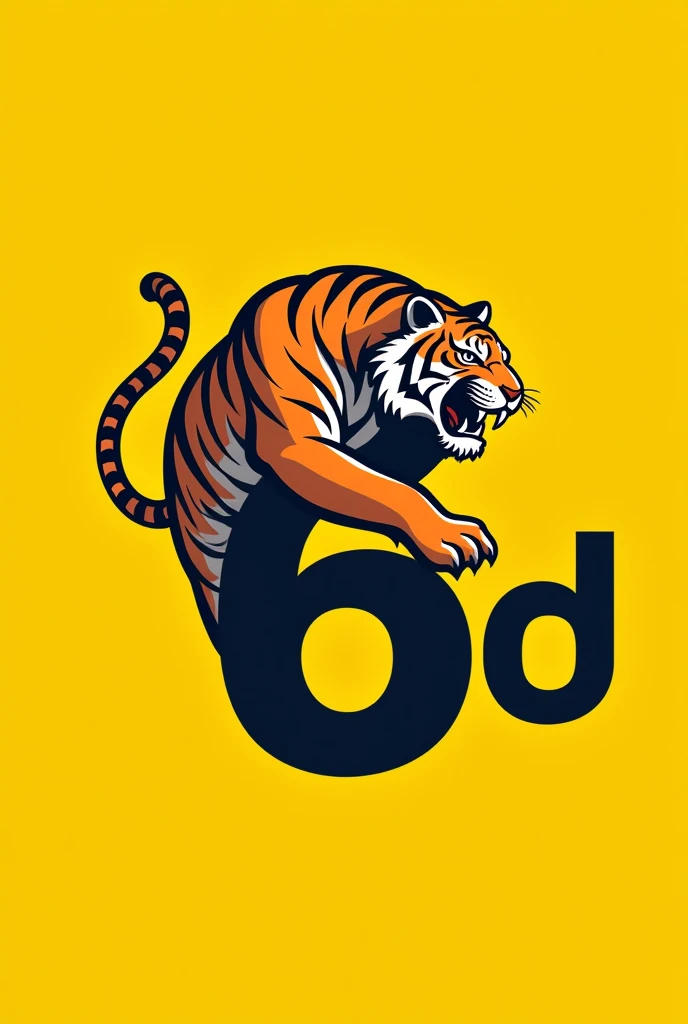 I want you to make a 2D tiger symbol on a yellow background, this tiger on top of the name:6D