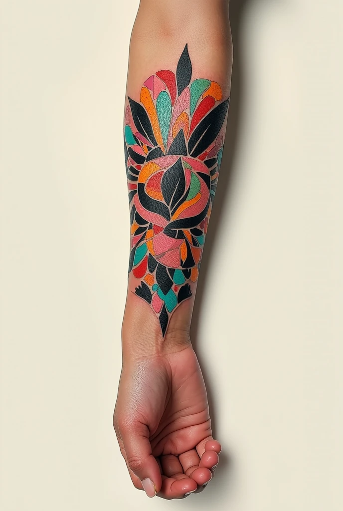 Tattoo of the tile mosaics of the ray movement that starts in the north of Brazil, use featuringo base as imagens desse site https://www.archdaily.featuring.br/br/997637/lightning-that-splits-architecture-between-shards-and-colors-in-the-stop , offwhite,tatoo, skinless,preto e offwhite,tatoo pequena,Forearm