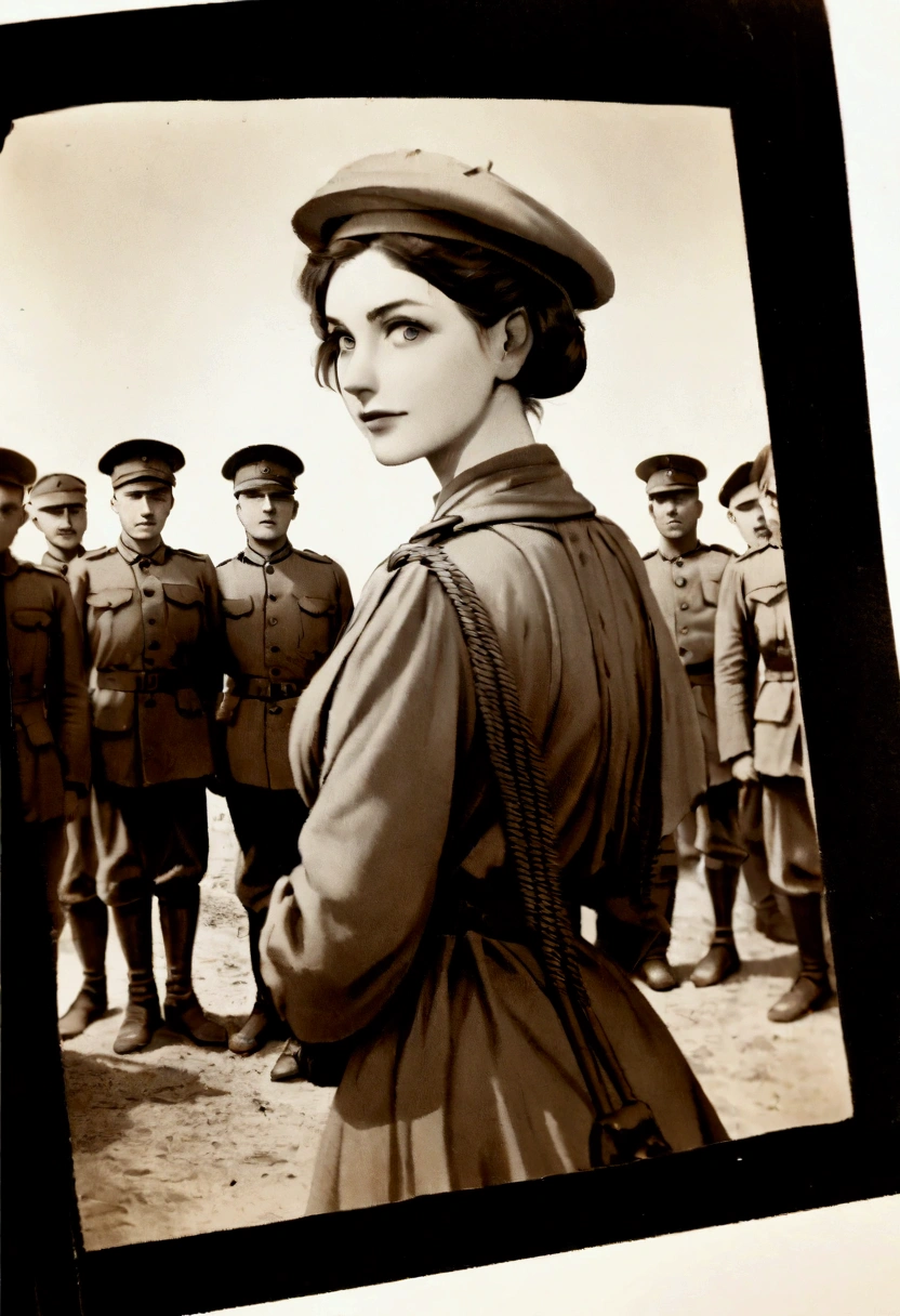 A heroic female general inspects the troops