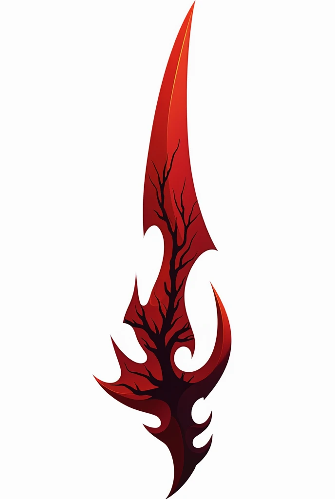 A sword projectile in the style of a vector drawing with clear sharp corners and edges , made of solid blood-colored crystal with vessels of black void stretching along it from below