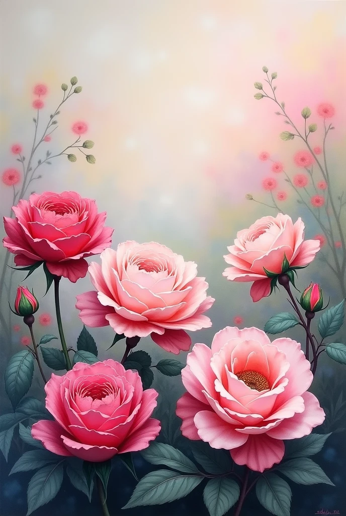 Acrylic painting of roses at cloudy day