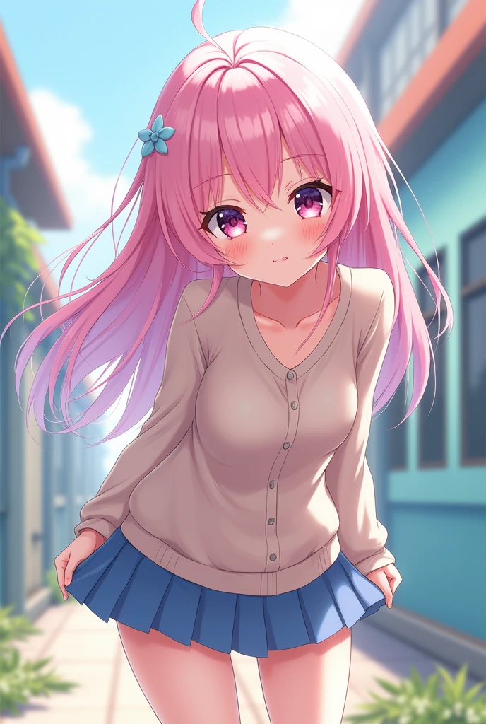 Cute anime girl with miniskirt on bending over with no panties on