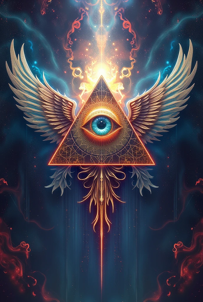 Psychedelic triangle with eye and wings