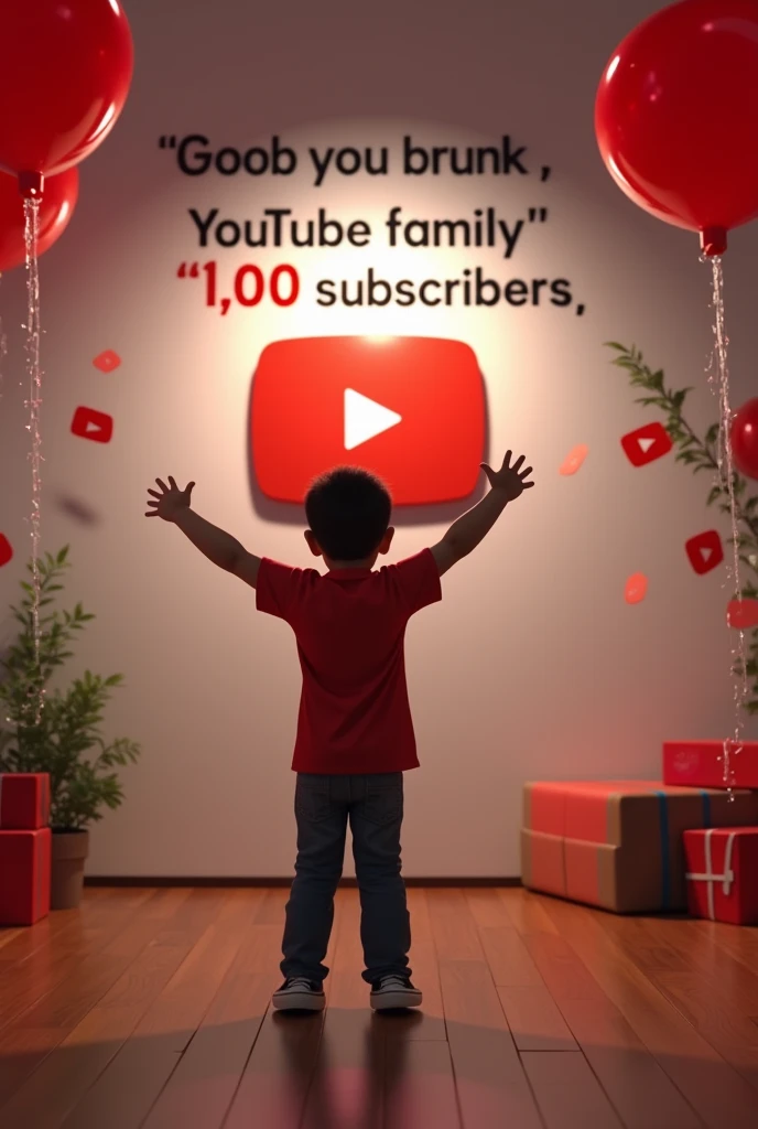 \imagine, youtube 10 k subscriber complete with celebrate, Thank you for 10k YouTube family will be written on the back wall and youtube logo.man